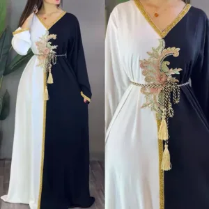 Elegant Moroccan caftan with intricate embroidery for a stylish look.